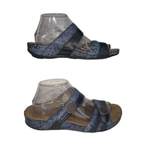 Romika Fidschi 22 Blue Crackle Leather Comfort Slide Sandals Womens 40